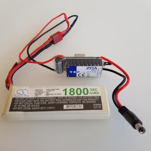 1800mAh 7.4V LiPo and bucket converter and barrel connector for the Omnibot 5402